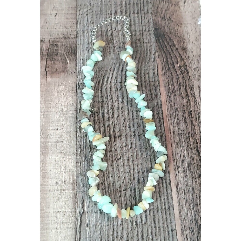 Natural Aquamarine Stone Necklace 16 inch Crystal Necklace Natural Stone